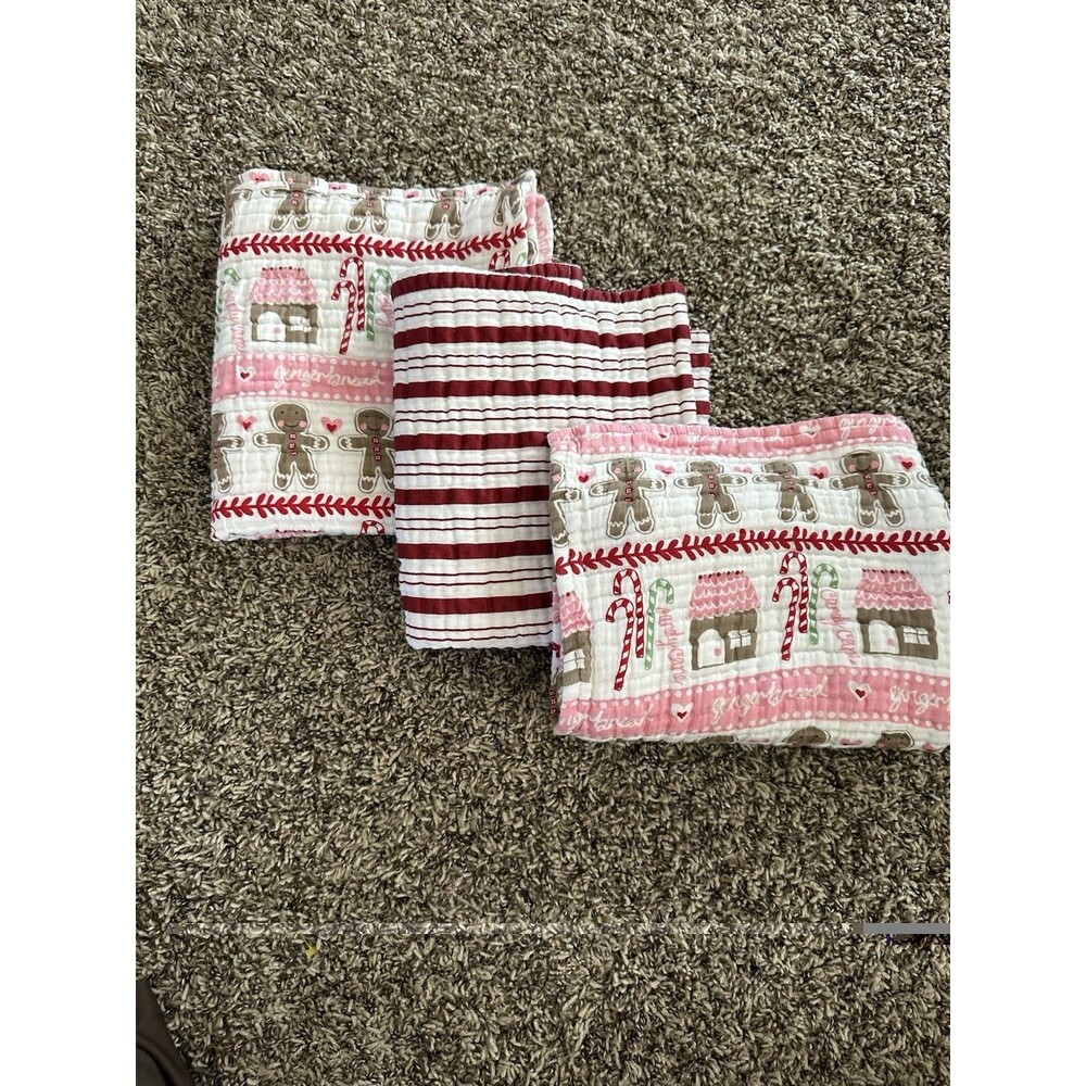 Cupcakes and Cashmere Gingerbread candy cane Burp Clothes red Pink baby set 3
